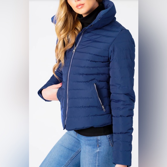 HONEY FUNNEL NECK QUILTED JACKET IN MAZARINE BLUE - TOKYO LAUNDRY - Picture 4 of 11